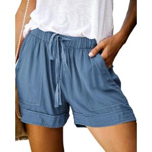 imageBTFBM Spring Shorts for Women 2026 Summer Casual Elastic Waist Drawstring Lightweight Beach Lounge Short Pants PocketsBlue