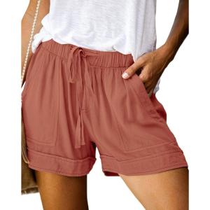 imageBTFBM Spring Shorts for Women 2026 Summer Casual Elastic Waist Drawstring Lightweight Beach Lounge Short Pants PocketsPink