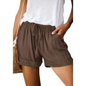 imageBTFBM Spring Shorts for Women 2026 Summer Casual Elastic Waist Drawstring Lightweight Beach Lounge Short Pants PocketsSolid Brown