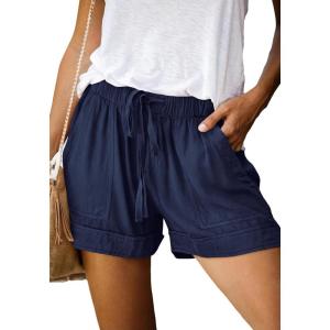 imageBTFBM Spring Shorts for Women 2026 Summer Casual Elastic Waist Drawstring Lightweight Beach Lounge Short Pants PocketsSolid Dark Blue
