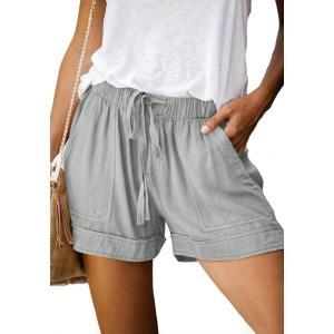 imageBTFBM Spring Shorts for Women 2026 Summer Casual Elastic Waist Drawstring Lightweight Beach Lounge Short Pants PocketsSolid Grey