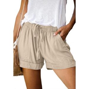 imageBTFBM Spring Shorts for Women 2026 Summer Casual Elastic Waist Drawstring Lightweight Beach Lounge Short Pants PocketsSolid Khaki