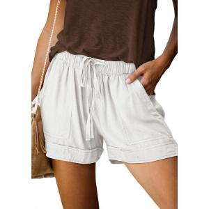 imageBTFBM Spring Shorts for Women 2026 Summer Casual Elastic Waist Drawstring Lightweight Beach Lounge Short Pants PocketsSolid White
