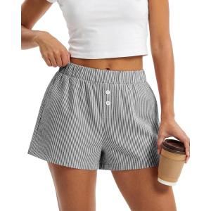 imageBTFBM Striped Boxer Shorts for Women 2026 Spring Summer Y2k Vacation Beach Bottoms Lounge Sleep Pajama PJ Pants ClothesBlack White