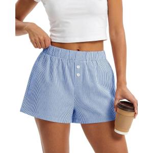 imageBTFBM Striped Boxer Shorts for Women 2026 Spring Summer Y2k Vacation Beach Bottoms Lounge Sleep Pajama PJ Pants ClothesBlue White