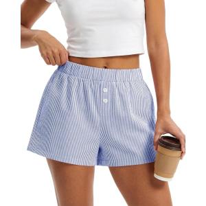 imageBTFBM Striped Boxer Shorts for Women 2026 Spring Summer Y2k Vacation Beach Bottoms Lounge Sleep Pajama PJ Pants ClothesDark Blue