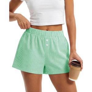 imageBTFBM Striped Boxer Shorts for Women 2026 Spring Summer Y2k Vacation Beach Bottoms Lounge Sleep Pajama PJ Pants ClothesGreen White