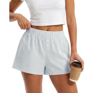 imageBTFBM Striped Boxer Shorts for Women 2026 Spring Summer Y2k Vacation Beach Bottoms Lounge Sleep Pajama PJ Pants ClothesGrey Blue