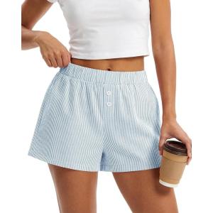 imageBTFBM Striped Boxer Shorts for Women 2026 Spring Summer Y2k Vacation Beach Bottoms Lounge Sleep Pajama PJ Pants ClothesLight Blue