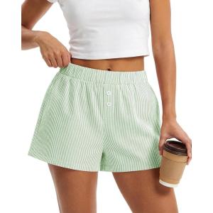 imageBTFBM Striped Boxer Shorts for Women 2026 Spring Summer Y2k Vacation Beach Bottoms Lounge Sleep Pajama PJ Pants ClothesLight Green