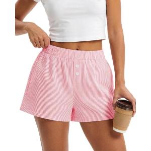 imageBTFBM Striped Boxer Shorts for Women 2026 Spring Summer Y2k Vacation Beach Bottoms Lounge Sleep Pajama PJ Pants ClothesPink White