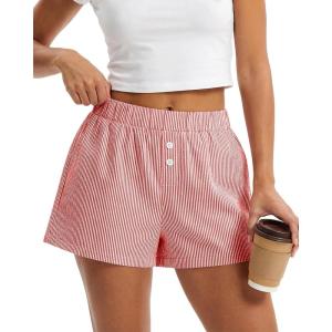 imageBTFBM Striped Boxer Shorts for Women 2026 Spring Summer Y2k Vacation Beach Bottoms Lounge Sleep Pajama PJ Pants ClothesRed White