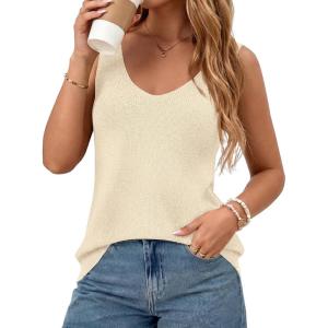 imageBTFBM Sweater Vest Women 2026 Spring Summer Sleeveless V Neck Sparkle Knit Basic Loose Fit Tank Tops Vacation OutfitsBeige