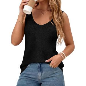 imageBTFBM Sweater Vest Women 2026 Spring Summer Sleeveless V Neck Sparkle Knit Basic Loose Fit Tank Tops Vacation OutfitsBlack