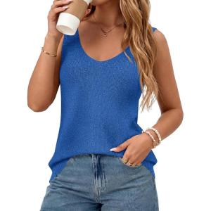 imageBTFBM Sweater Vest Women 2026 Spring Summer Sleeveless V Neck Sparkle Knit Basic Loose Fit Tank Tops Vacation OutfitsBlue