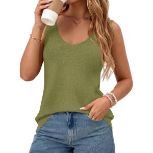 imageBTFBM Sweater Vest Women 2026 Spring Summer Sleeveless V Neck Sparkle Knit Basic Loose Fit Tank Tops Vacation OutfitsGreen