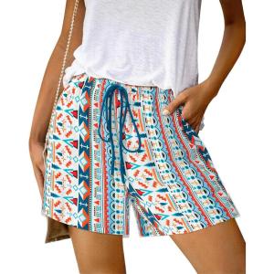 imageBTFBM Womens Boho Spring Shorts 2026 Beach Vacation Clothes Elastic Waist Casual Printed Loose Short Lounge Pant PocketsPrint Blue