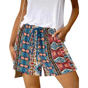 imageBTFBM Womens Boho Spring Shorts 2026 Beach Vacation Clothes Elastic Waist Casual Printed Loose Short Lounge Pant PocketsPrint Navy
