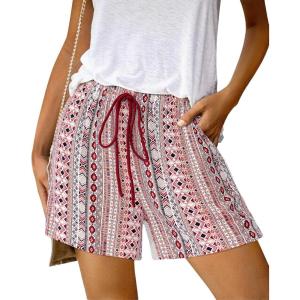 imageBTFBM Womens Boho Spring Shorts 2026 Beach Vacation Clothes Elastic Waist Casual Printed Loose Short Lounge Pant PocketsPrint Red Brown