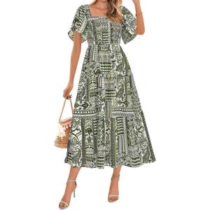 imageBTFBM Womens Clothing Wedding Guest Dresses Casual Boho Floral Short Sleeve Smocked Maxi Beach Spring Summer Dress 2026Floral Grass Green