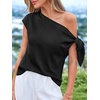 image:imageBTFBM 2026 Off The Shoulder Tops for Women Summer Shirts Short Sleeve Satin Blouses Silk Going Out Top Beach VacationBlack