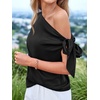 image:imageBTFBM 2026 Off The Shoulder Tops for Women Summer Shirts Short Sleeve Satin Blouses Silk Going Out Top Beach VacationBlack