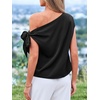 image:imageBTFBM 2026 Off The Shoulder Tops for Women Summer Shirts Short Sleeve Satin Blouses Silk Going Out Top Beach VacationBlack