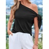 image:imageBTFBM 2026 Off The Shoulder Tops for Women Summer Shirts Short Sleeve Satin Blouses Silk Going Out Top Beach VacationBlack