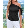 image:imageBTFBM 2026 Off The Shoulder Tops for Women Summer Shirts Short Sleeve Satin Blouses Silk Going Out Top Beach VacationBlack