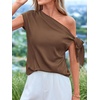 image:imageBTFBM 2026 Off The Shoulder Tops for Women Summer Shirts Short Sleeve Satin Blouses Silk Going Out Top Beach VacationBrown