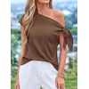 image:imageBTFBM 2026 Off The Shoulder Tops for Women Summer Shirts Short Sleeve Satin Blouses Silk Going Out Top Beach VacationBrown