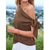 image:imageBTFBM 2026 Off The Shoulder Tops for Women Summer Shirts Short Sleeve Satin Blouses Silk Going Out Top Beach VacationBrown
