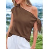 image:imageBTFBM 2026 Off The Shoulder Tops for Women Summer Shirts Short Sleeve Satin Blouses Silk Going Out Top Beach VacationBrown