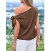 image:imageBTFBM 2026 Off The Shoulder Tops for Women Summer Shirts Short Sleeve Satin Blouses Silk Going Out Top Beach VacationBrown
