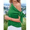 image:imageBTFBM 2026 Off The Shoulder Tops for Women Summer Shirts Short Sleeve Satin Blouses Silk Going Out Top Beach VacationGreen