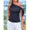 image:imageBTFBM 2026 Off The Shoulder Tops for Women Summer Shirts Short Sleeve Satin Blouses Silk Going Out Top Beach VacationNavy Blue