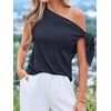 image:imageBTFBM 2026 Off The Shoulder Tops for Women Summer Shirts Short Sleeve Satin Blouses Silk Going Out Top Beach VacationNavy Blue