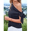 image:imageBTFBM 2026 Off The Shoulder Tops for Women Summer Shirts Short Sleeve Satin Blouses Silk Going Out Top Beach VacationNavy Blue
