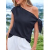 image:imageBTFBM 2026 Off The Shoulder Tops for Women Summer Shirts Short Sleeve Satin Blouses Silk Going Out Top Beach VacationNavy Blue