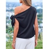 image:imageBTFBM 2026 Off The Shoulder Tops for Women Summer Shirts Short Sleeve Satin Blouses Silk Going Out Top Beach VacationNavy Blue