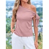 image:imageBTFBM 2026 Off The Shoulder Tops for Women Summer Shirts Short Sleeve Satin Blouses Silk Going Out Top Beach VacationPink