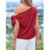 image:imageBTFBM 2026 Off The Shoulder Tops for Women Summer Shirts Short Sleeve Satin Blouses Silk Going Out Top Beach VacationRed