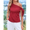 image:imageBTFBM 2026 Off The Shoulder Tops for Women Summer Shirts Short Sleeve Satin Blouses Silk Going Out Top Beach VacationRed