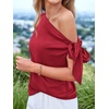 image:imageBTFBM 2026 Off The Shoulder Tops for Women Summer Shirts Short Sleeve Satin Blouses Silk Going Out Top Beach VacationRed