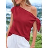 image:imageBTFBM 2026 Off The Shoulder Tops for Women Summer Shirts Short Sleeve Satin Blouses Silk Going Out Top Beach VacationRed