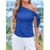image:imageBTFBM 2026 Off The Shoulder Tops for Women Summer Shirts Short Sleeve Satin Blouses Silk Going Out Top Beach VacationRoyal Blue