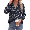 image:imageBTFBM Long Sleeve Blouses for Women Floral V Neck Button Down Shirts Smocked Cuffs Business Casual Summer Outfits 2026Floral Black Blue