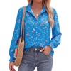 image:imageBTFBM Long Sleeve Blouses for Women Floral V Neck Button Down Shirts Smocked Cuffs Business Casual Summer Outfits 2026Floral Blue Orange