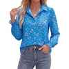 image:imageBTFBM Long Sleeve Blouses for Women Floral V Neck Button Down Shirts Smocked Cuffs Business Casual Summer Outfits 2026Floral Blue Orange