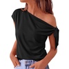 image:imageBTFBM 2026 Off The Shoulder Tops for Women Summer Shirts Short Sleeve Satin Blouses Silk Going Out Top Beach VacationBlack